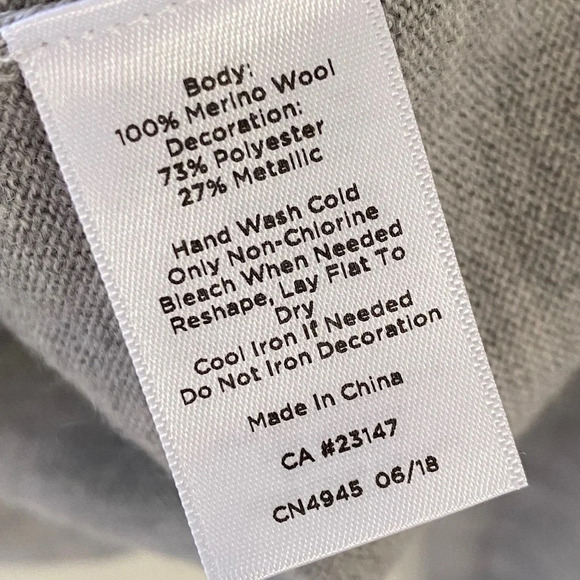 NWT, Talbots, 100% Merino Wool Crown Embellished Crew Sweater, Gray, Grey - Picture 9 of 9